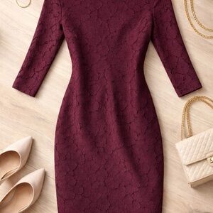 Diane Von Firstenberg lace overlay plum/burgundy? boatneck sheath Sheath Dress